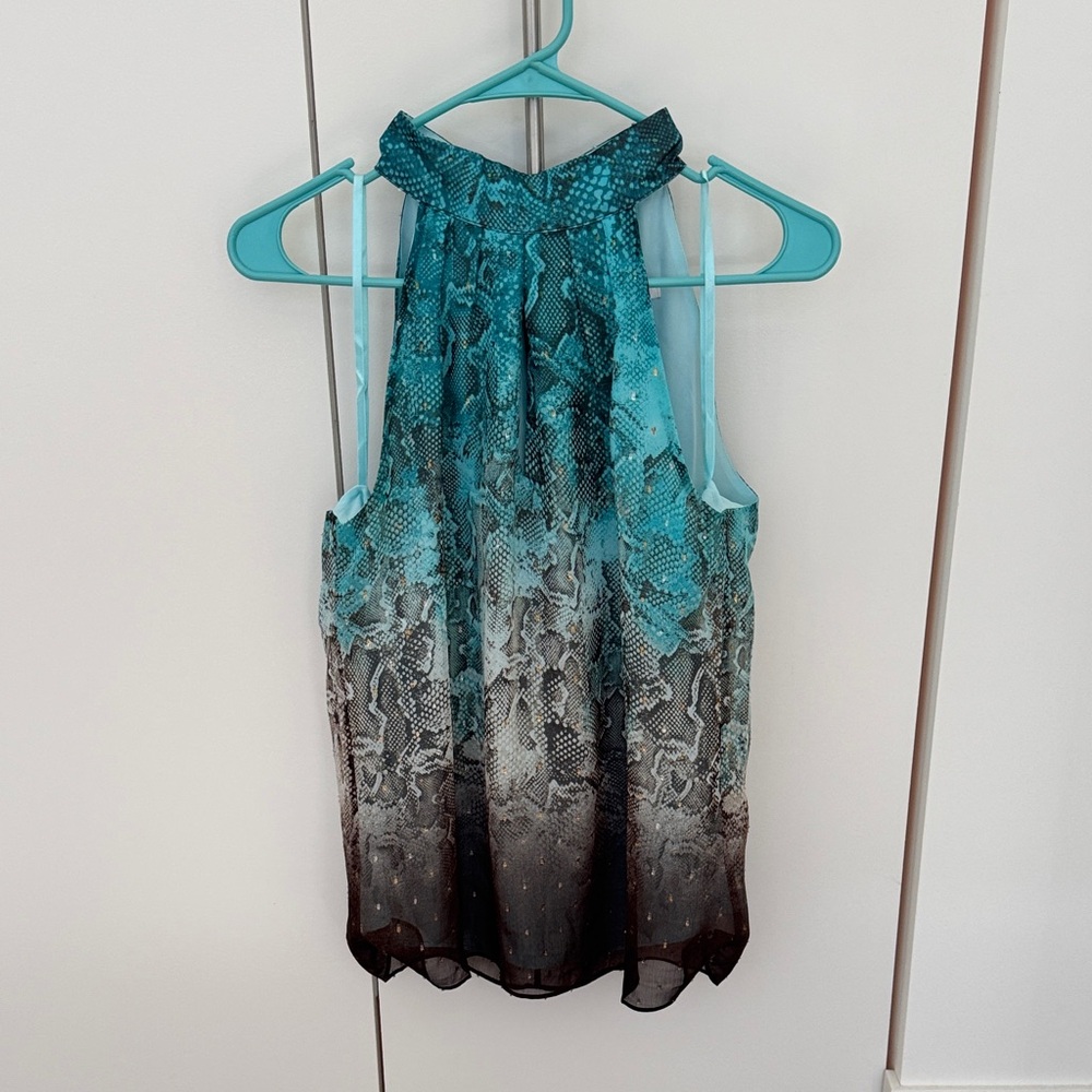 Chic Sleeveless Top in Blue and Brown